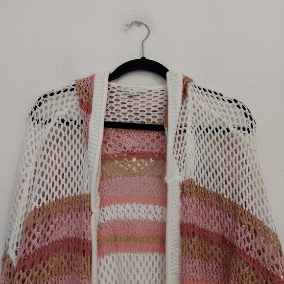 C Est 1946 Spring Awake Rose Mauve White Hooded Crochet Open Knit Cardigan 26/28 - Picture 2 of 9